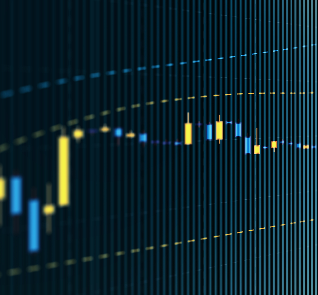 Bar graph moving up on computer screen. Selective focus.