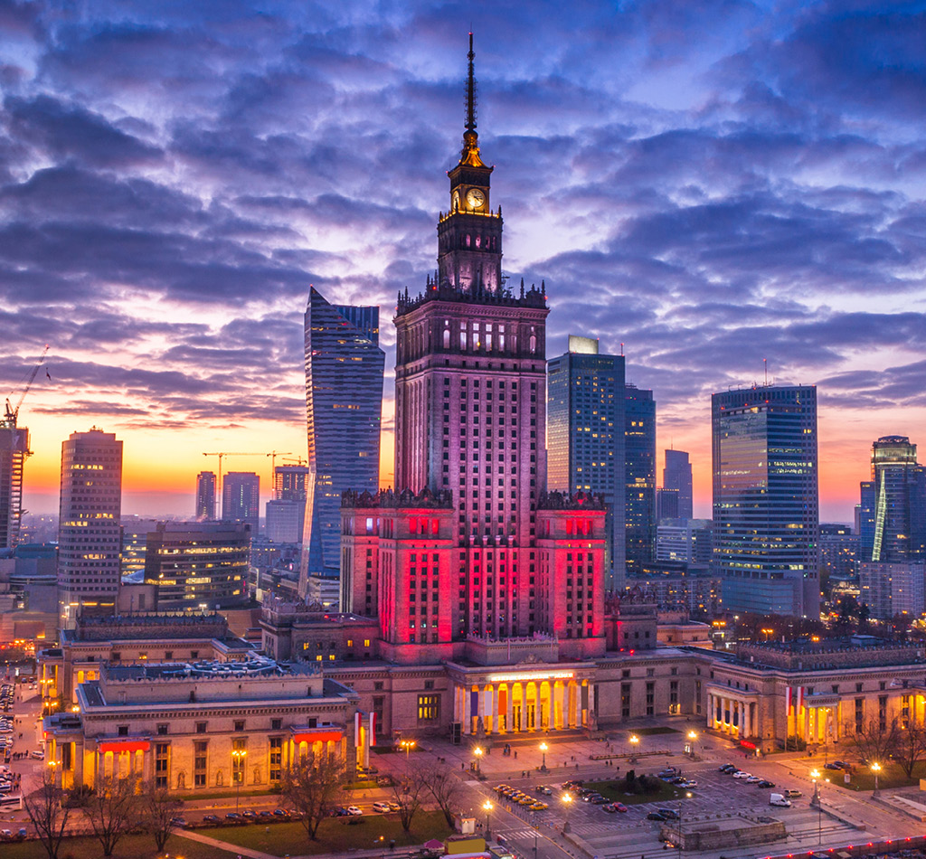 View of the palace of culture in the Polish capital Warsaw.