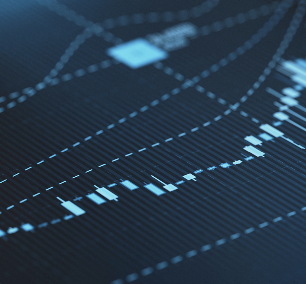 Blue financial graph background. Selective focus. Stock market and finance concept.
